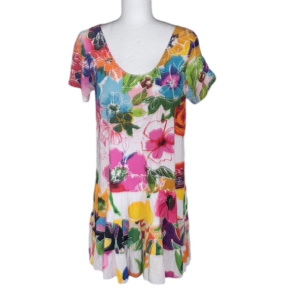 Jams World Hattie Tropical Floral Hawaiian Tiered Mini Dress - S - Picture 3 of 13